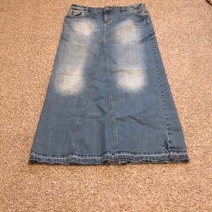 Mossimo long distressed denim skirt